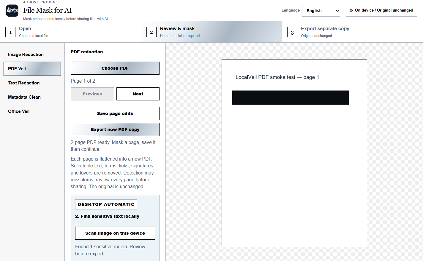 Actual PDF redaction workflow